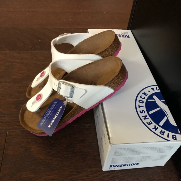 BNIB Birkenstock Gizeh white/pink Kids sz 33 - Picture 2 of 2